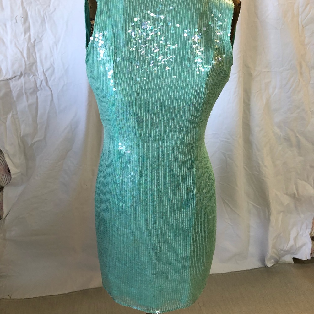 Sequin dress sleeveless sz lg Lt aqua
